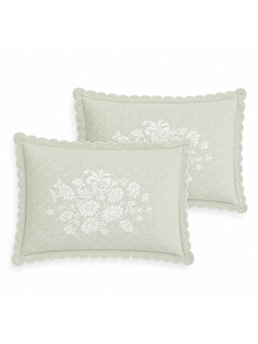 Domestications Portugal Scalloped Floral Pillow Shams Pair Sage Green